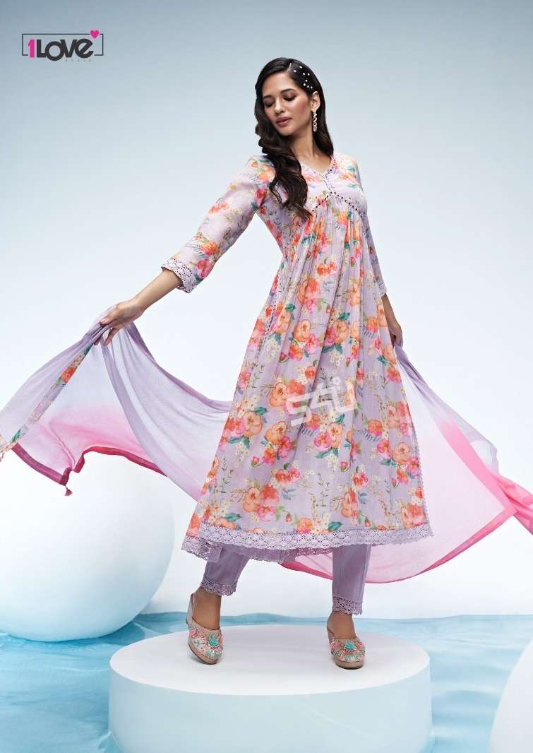 ALIA KURTI BY 1LOVE DESIGNER WITH PRINTED MUL COTTON KURTI WITH BOTTOM AND DUPATTA ARE AVAILABLE AT WHOLESALE PRICE