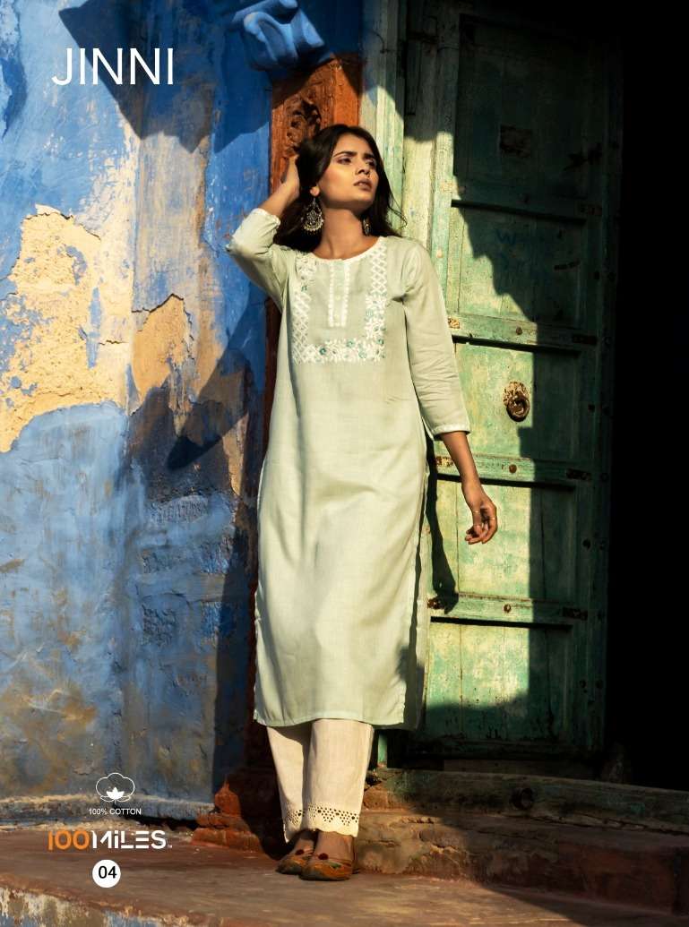 JINNI KURTI BY 100 MILES DESIGNER WITH EMBROIDERY WORK COTTON KURTIS ARE AVAILABLE AT WHOLESALE PRICE