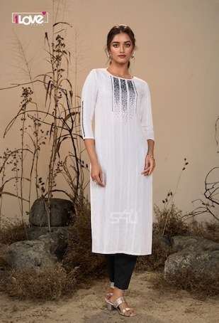 PEARL KURTI BY 1LOVE DESIGNER WITH PRINTED AND WORK VISCOSE SLUB KURTIS ARE AVAILABLE AT WHOLESALE PRICE