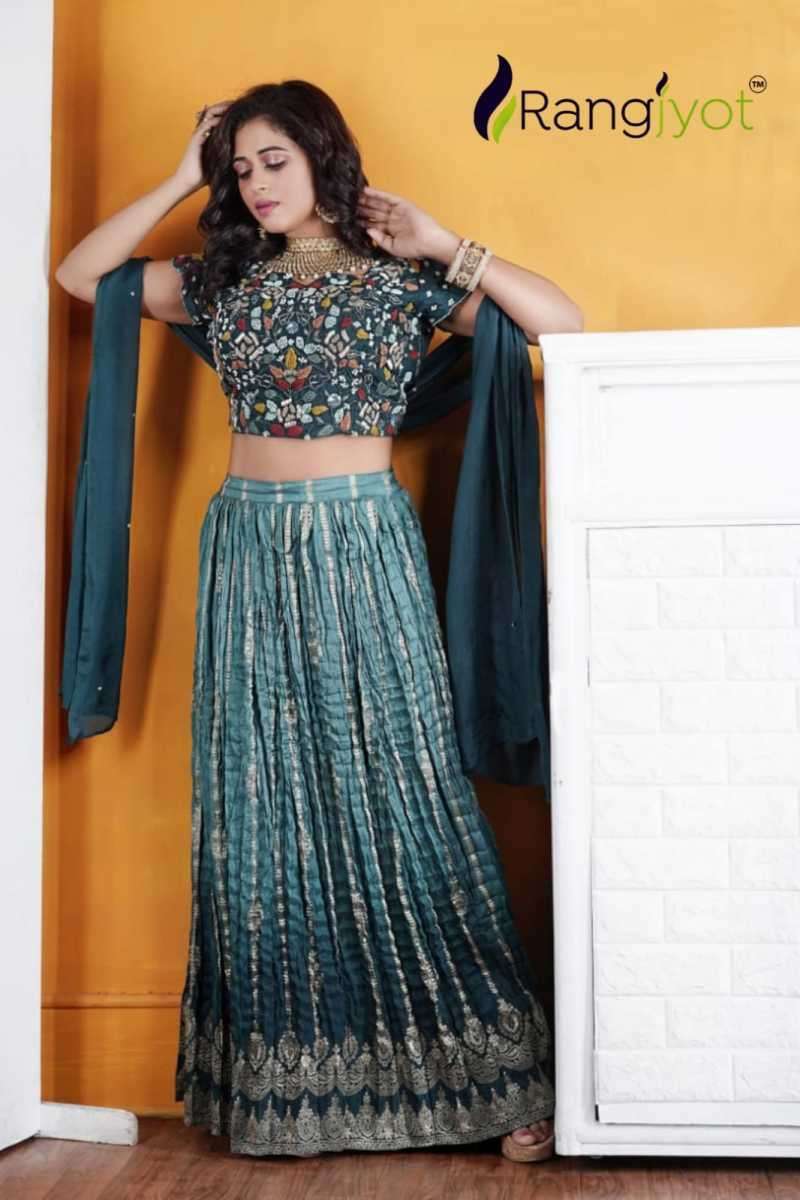 RANGJYOT DESIGNER WITH MULTY WORK PARTY WEAR TOP AND SKIRT COLLECTIONS ARE AVAILABLE AT WHOLESALE PRICE