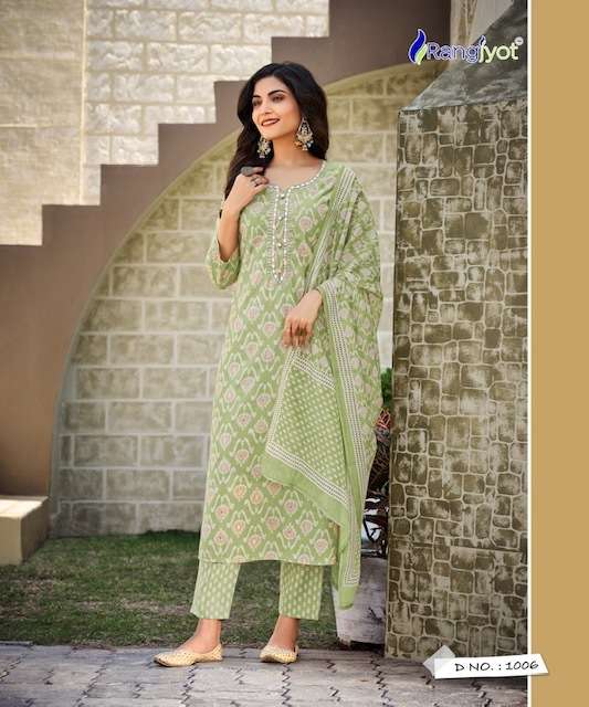ANAMIKA VOL-1 SERIES 1001 TO 1006 KURTI BY RANGJYOT DESIGNER CHANDERI KURTI WITH PANT AND DUPATTA ARE AVAILABLE AT WHOLESALE PRICE