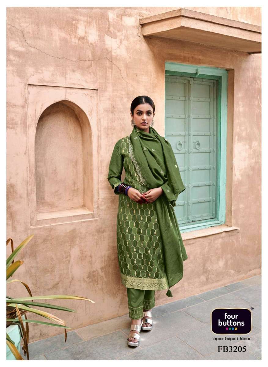BANARAS VOL-3 SERIES 3201 TO 3206 BY FOUR BUTTONS DESIGNER WITH HAND WORK BANARASI DOLA SILK JACQUARD TOP WITH BOTTOM AND DUPATTA ARE AVAILABLE AT WHOLESALE PRICE