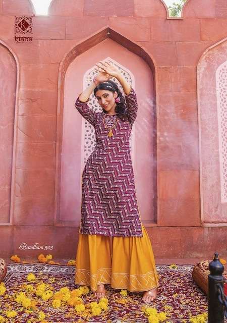 BANDHANI VOL-5 SERIES 501 TO 507 KURTI BY KIANA DESIGNER WITH BANDHANI PRINTED AND GOTA WORK KURTI WITH PANT AND DUPATTA ARE AVAILABLE AT WHOLESALE PRICE
