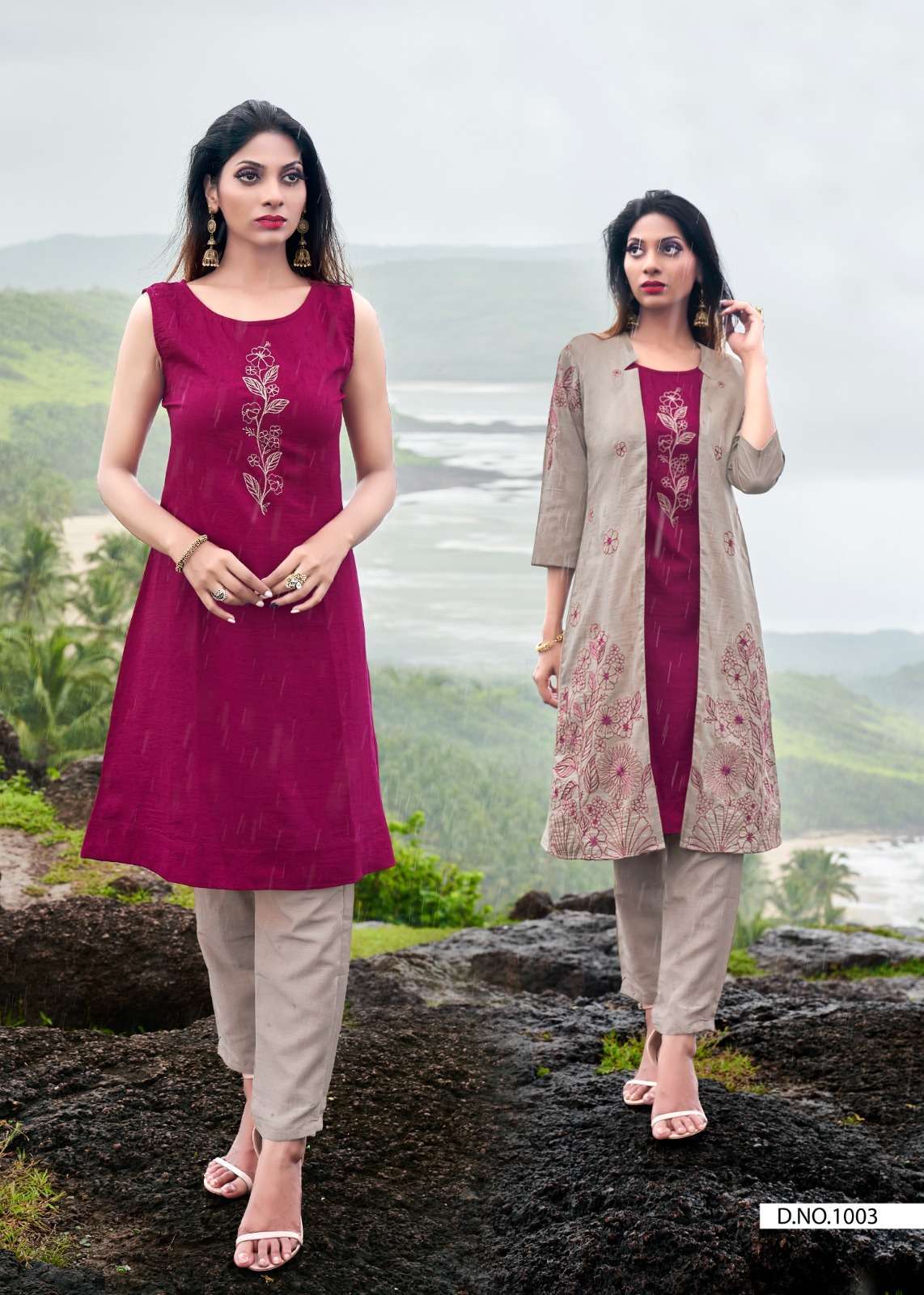BERRY SERIES 1001 TO 1006 KURTI BY YAMI DESIGNER WITH WORK CHINON KURTI WITH SHRUG ARE AVAILABLE AT WHOLESALE PRICE