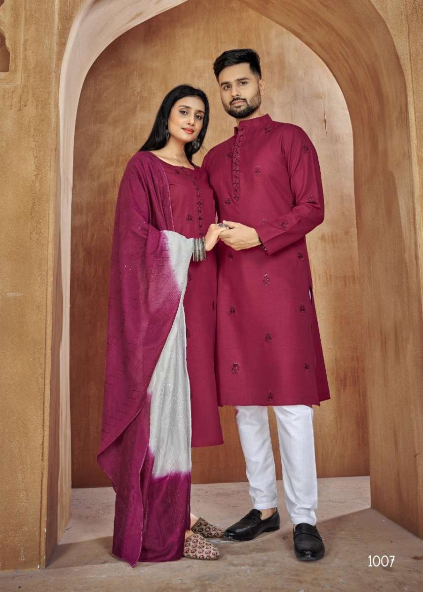COUPLE GOAL VOL-2 SERIES 1001 TO 1007 BY BANWERY DESIGNER WITH WORK COTTON KURTI AND KURTA PAYJAMA ARE AVAILABLE AT WHOLESALE PRICE