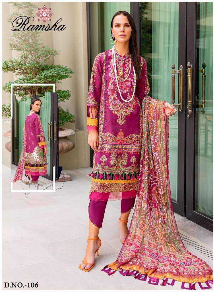FARASHA SERIES 101 TO 106 BY RAMSHA DESIGNER WITH PRINTED PAKISTANI STYLE LAWN COTTON SUITS ARE AVAILABLE AT WHOLESALE PRICE