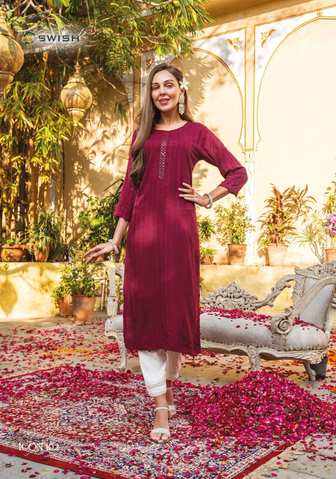 ICON SERIES 101 TO 106 KURTI BY SWISH DESIGNER WITH WORK COTTON KURTIS ARE AVAILABLE AT WHOLESALE PRICE