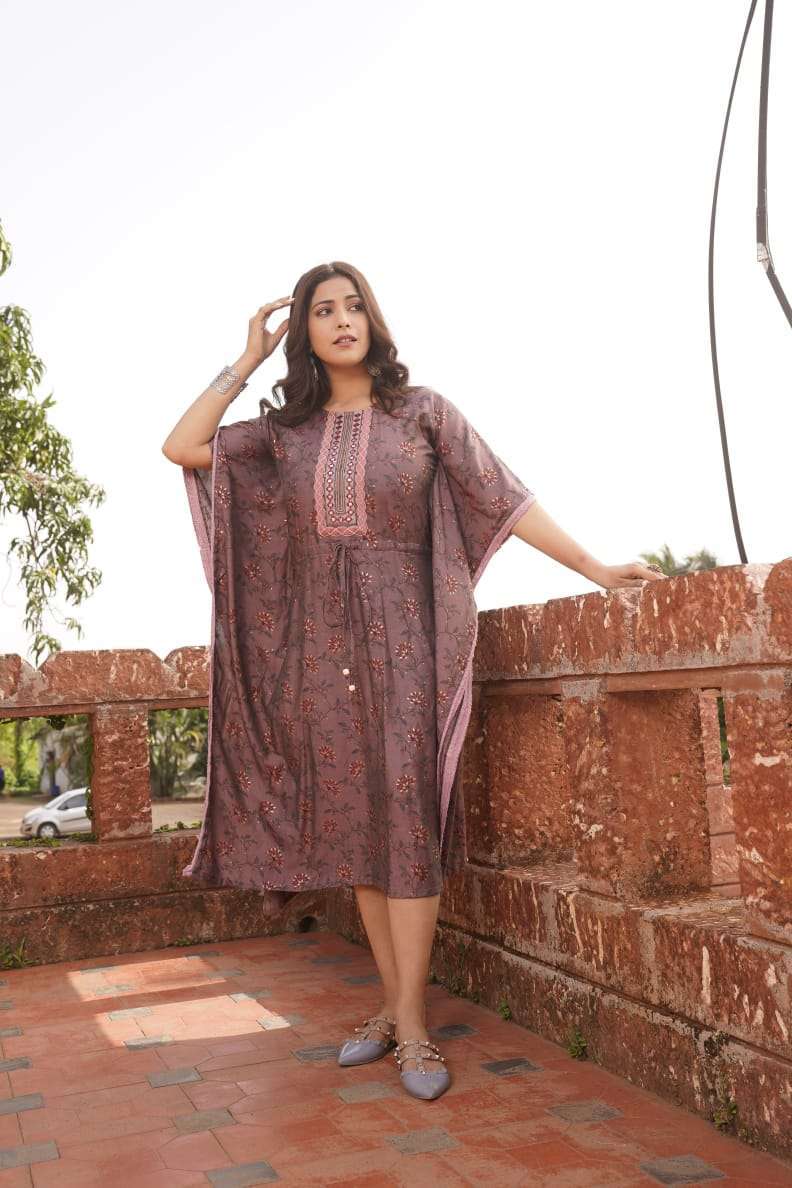KAFTAN SERIES 01 TO 09 BY YAMI DESIGNER WITH WORK AND FOIL PRINTED VISCOSE CHANDERI KAFTANS ARE AVAILABLE AT WHOLESALE PRICE