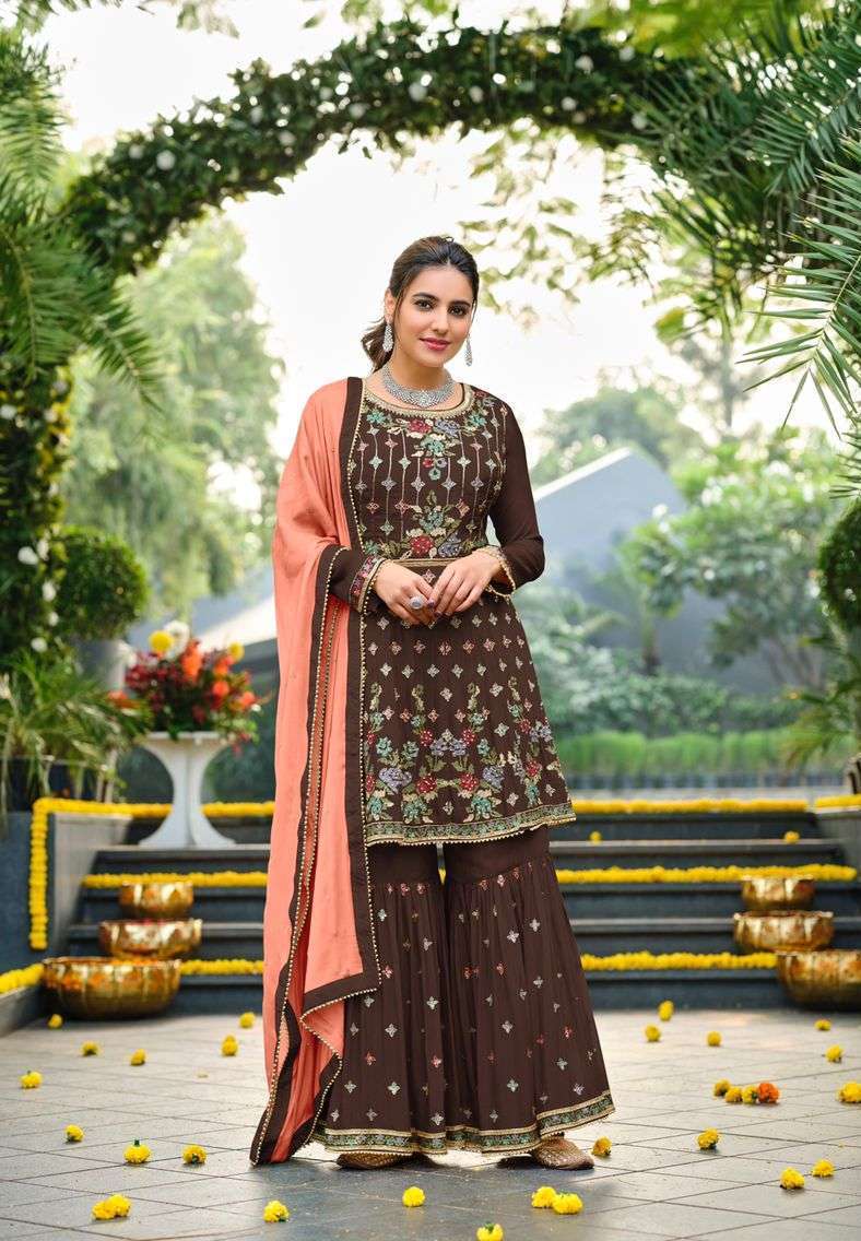 KIMAYA SERIES 1001 TO 1005 BY AMYRA DESIGNER WITH WORK CHINON SILK SUITS ARE AVAILABLE IN SINGLES AT WHOLESALE PRICE