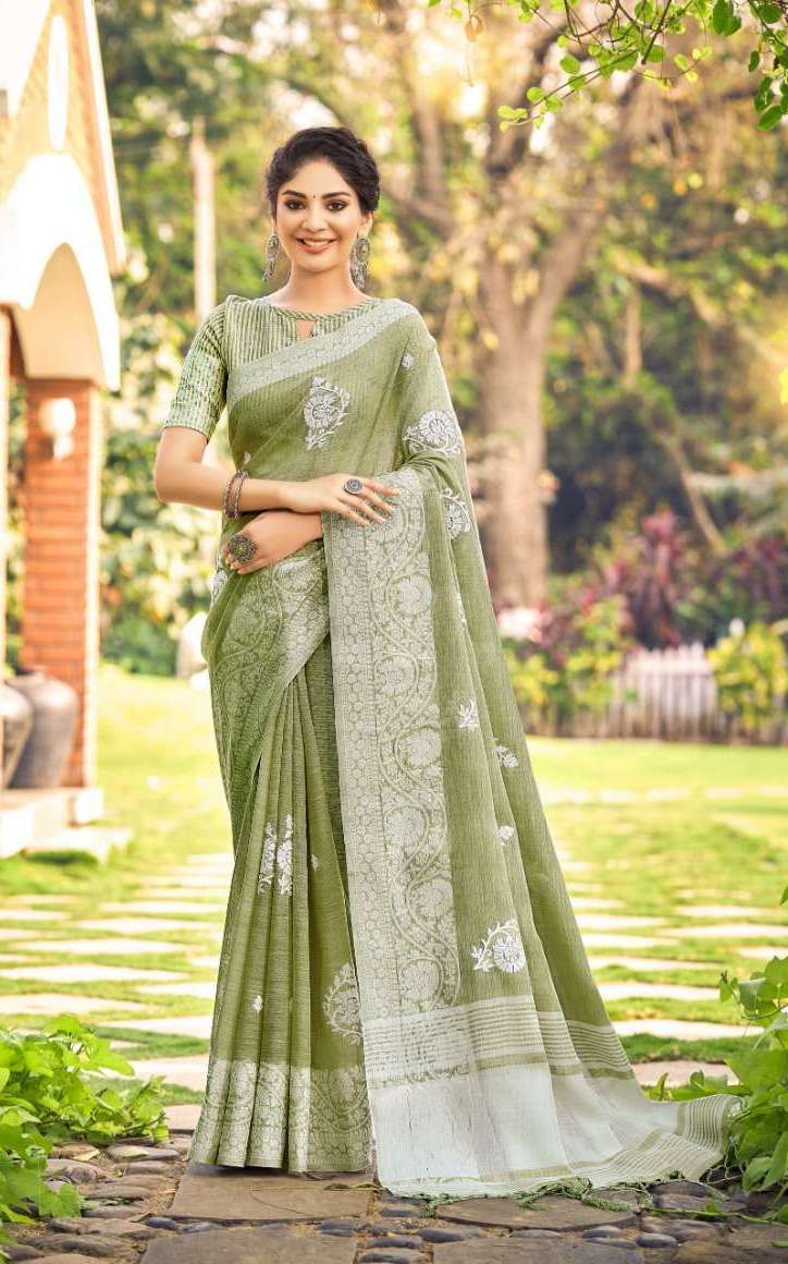 LUCKNOWI VOL-4 SERIES 741 TO 746 SAREE BY STYLEWELL DESIGNER WITH LUCKNOWI WORK LINEN SAREES ARE AVAILABLE AT WHOLESALE PRICE