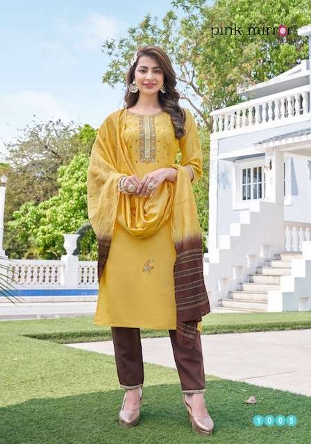 POETRY SERIES 1001 TO 1006 KURTI BY PINK MIRROR DESIGNER WITH WORK LIVA SILK KURTI WITH PANT AND DUPATTA ARE AVAILABLE AT WHOLESALE PRICE