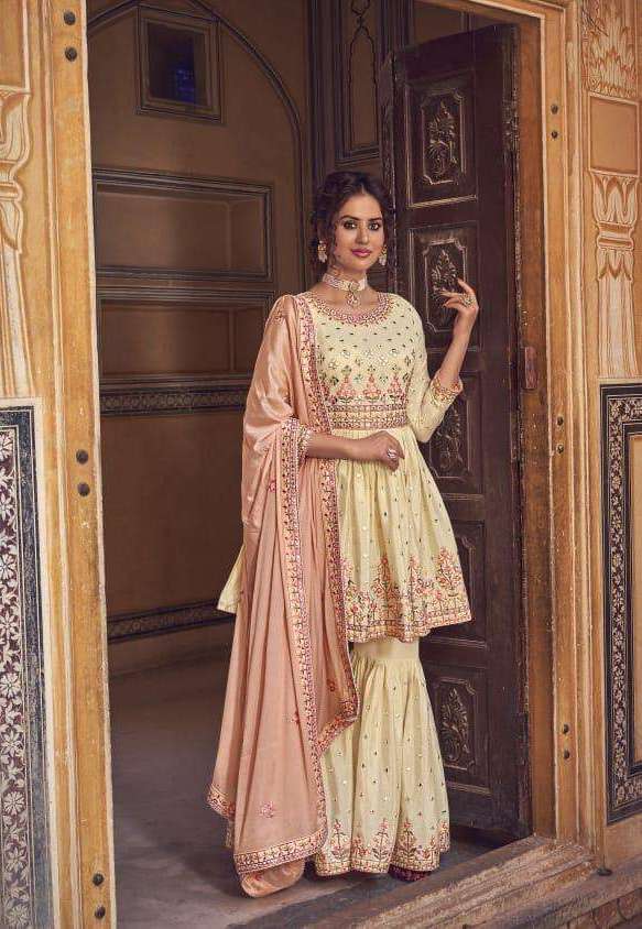 RIWAZ SERIES 1001 TO 1004 BY AMYRA DESIGNER WITH WORK CHINON SILK SUITS ARE AVAILABLE IN SINGLES AT WHOLESALE PRICE