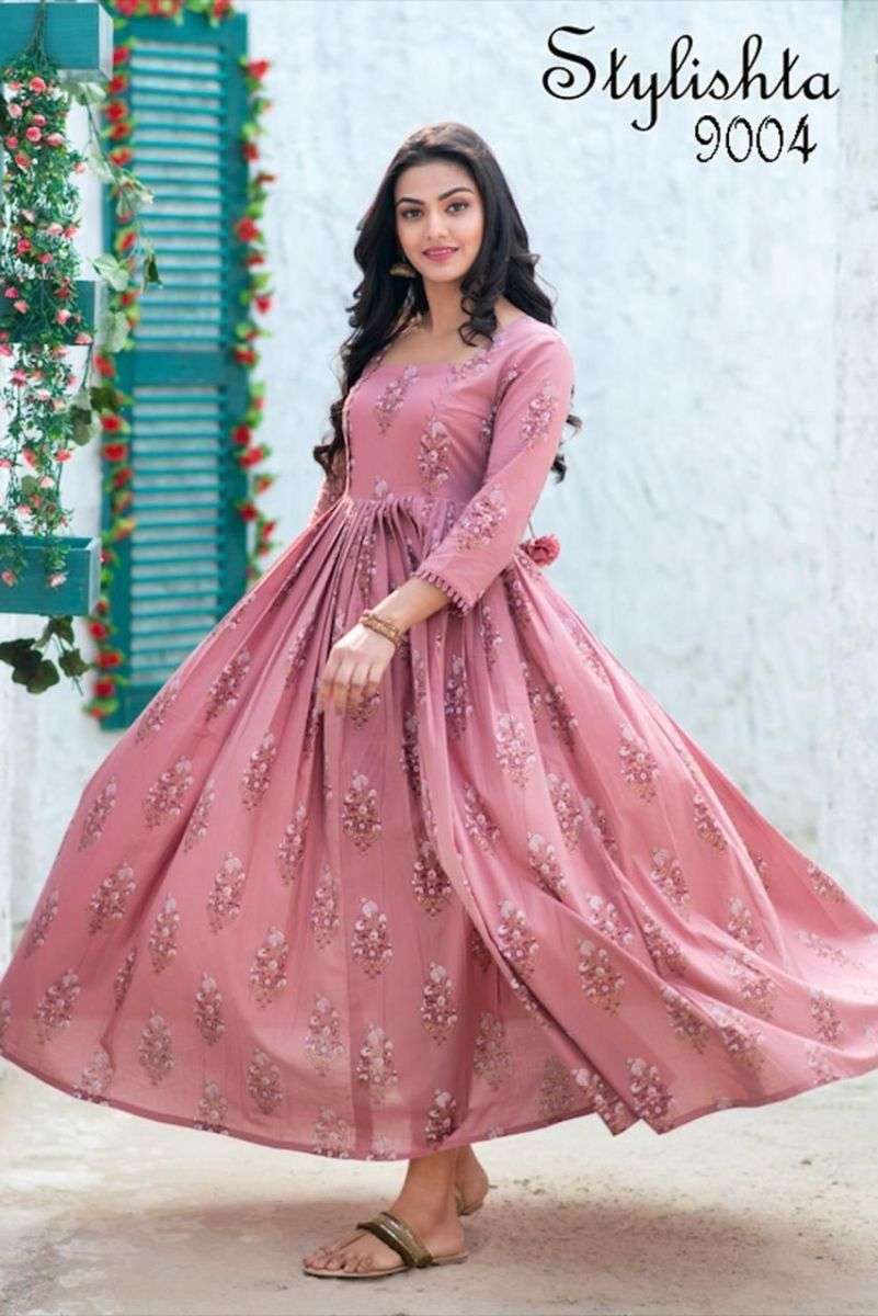 STYLISTA SERIES 9001 TO 9004 GOWN DESIGNER WITH PRINTED AND WORK MUSLIN GOWNS ARE AVAILABLE AT WHOLESALE PRICE