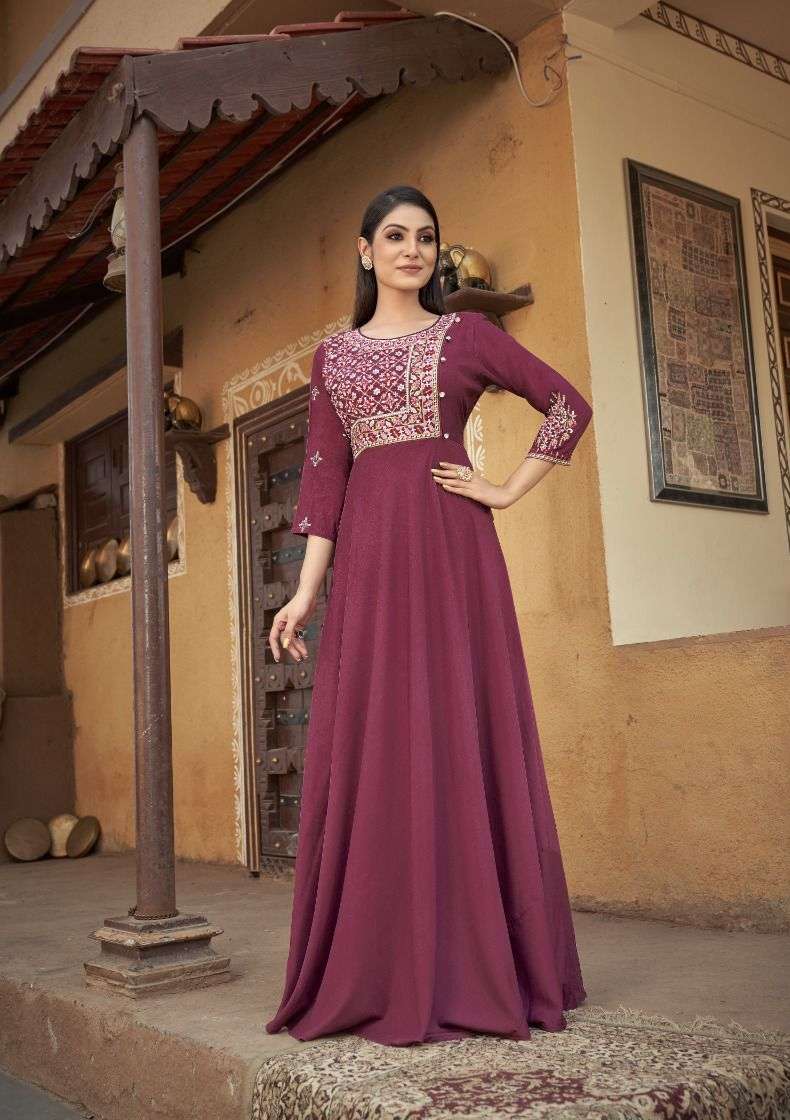 SUGAR SERIES 51031 TO 51033 GOWN BY VARDAN DESIGNER WITH EMBROIDERY WORK MUSLIN GOWNS ARE AVAILABLE AT WHOLESALE PRICE