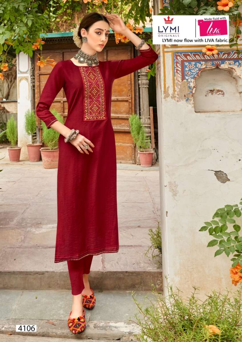 AAINA VOL-4 SERIES 4101 TO 4106 KURTI BY LYMI DESIGNER WITH WORK VISCOSE KURTIS ARE AVAILABLE AT WHOLESALE PRICE