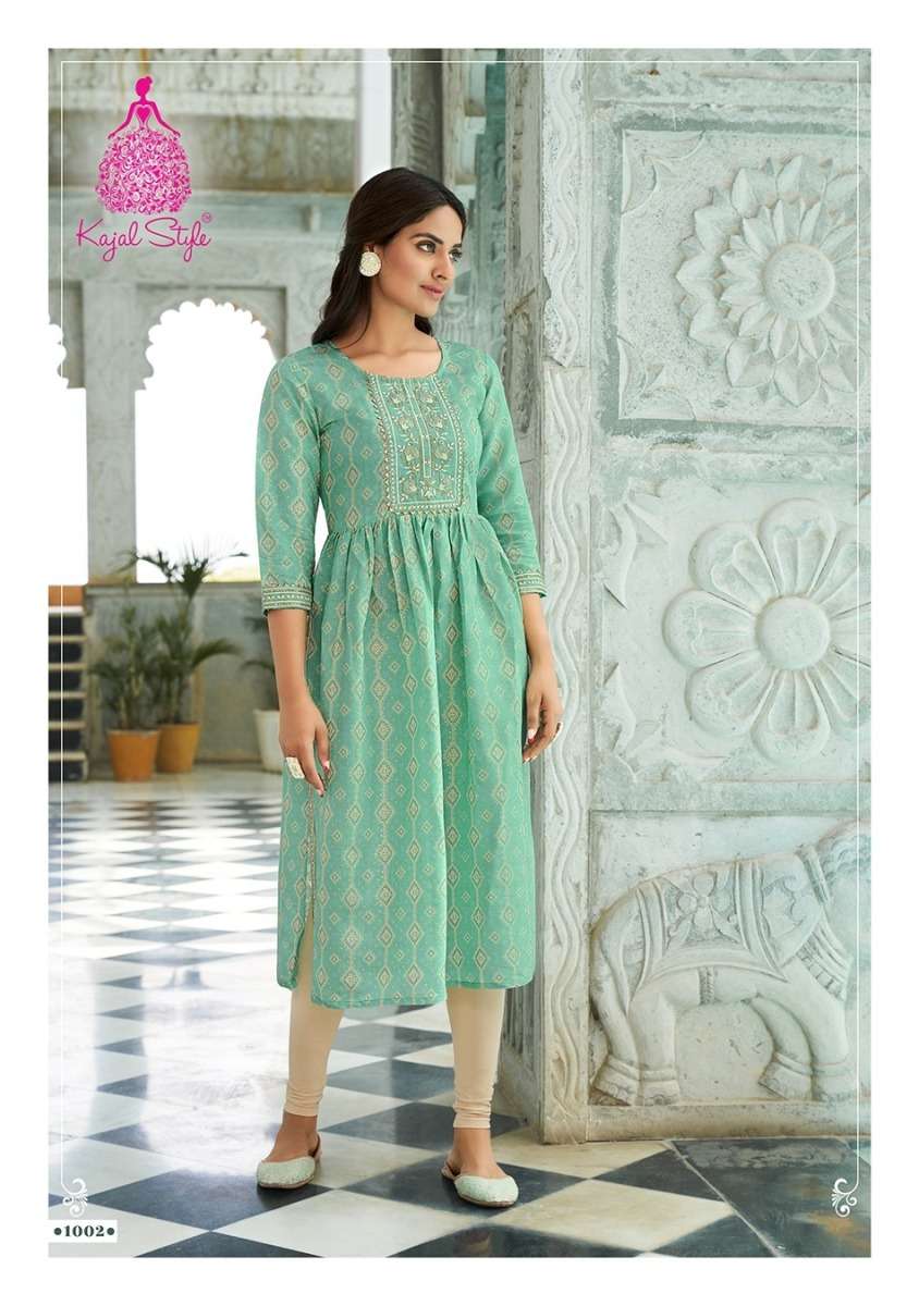 KESARIYA VOL-1 SERIES 1001 TO 1008 KURTI BY KAJAL STYLE DESIGNER WITH PRINTED CHANDERI KURTIS ARE AVAILABLE AT WHOLESALE PRICE