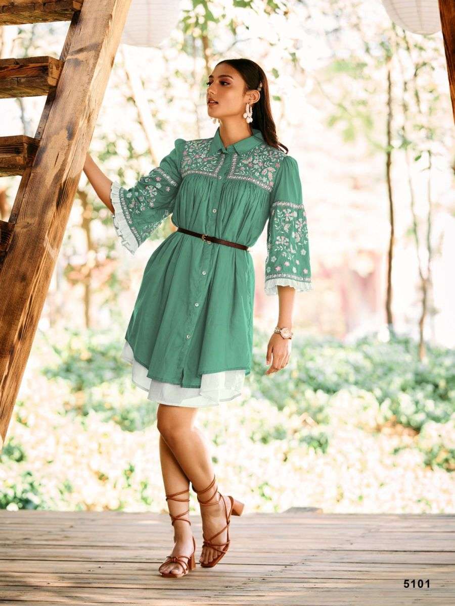 NU VOL-51 SERIES 5001 TO 5006 DESIGNER WITH EMBROIDERY WORK PURE COTTON TUNICS ARE AVAILABLE AT WHOLESALE PRICE