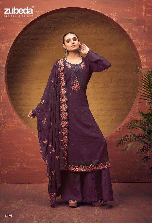 RANGUN SERIES 601 TO 606 BY ZUBEDA DESIGNER WITH WORK HEAVY SUITS ARE AVAILABLE IN SINGLES AT WHOLESALE PRICE