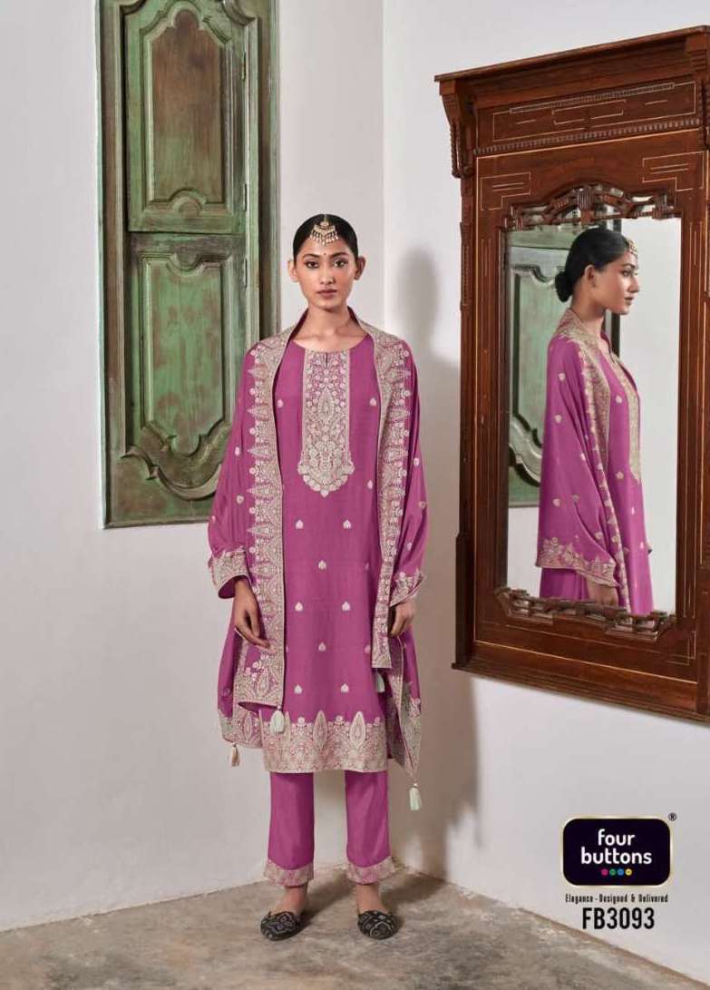 ZOYA VOL-2 SERIES 3091 TO 3096 BY FOUR BUTTONS DESIGNER WITH MUSLIN TOP WITH PANT AND DUPATTA ARE AVAILABLE AT WHOLESALE PRICE