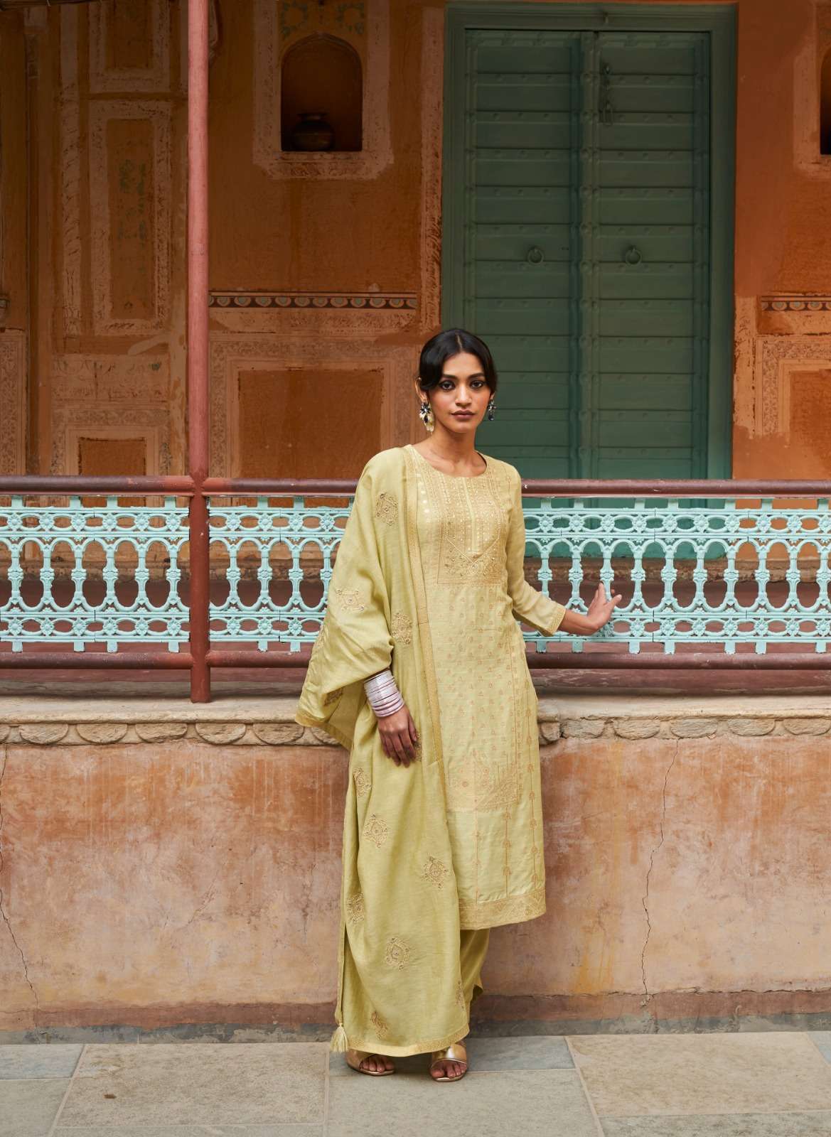 ARZOO SERIES 3211 TO 3216 BY FOUR BUTTONS DESIGNER WITH WORK RUSSIAN JACQUARD TOP WITH BOTTOM AND DUPATTA ARE AVAILABLE AT WHOLESALE PRICE