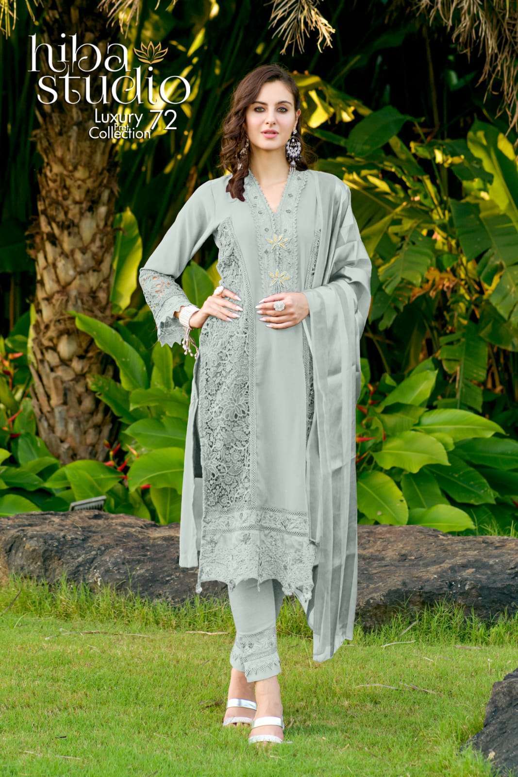 HIBA STUDIO LPC 72 DESIGNER WITH PRINTED AND WORK PAKISTANI STYLE GEORGETTE TOP WITH PANT AND DUPATTA ARE AVAILABLE AT WHOLESALE PRICE