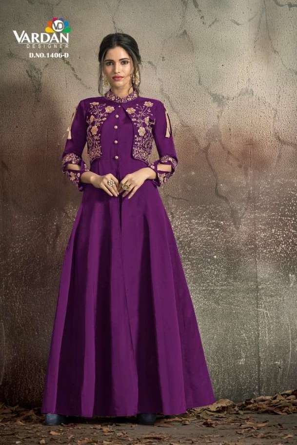 NAVYA GOLD VOL-14 SERIES 1406A TO 1406D GOWN BY VARDAN DESIGNER WITH WORK SOFT TAFETA GOWNS ARE AVAILABLE AT WHOLESALE PRICE