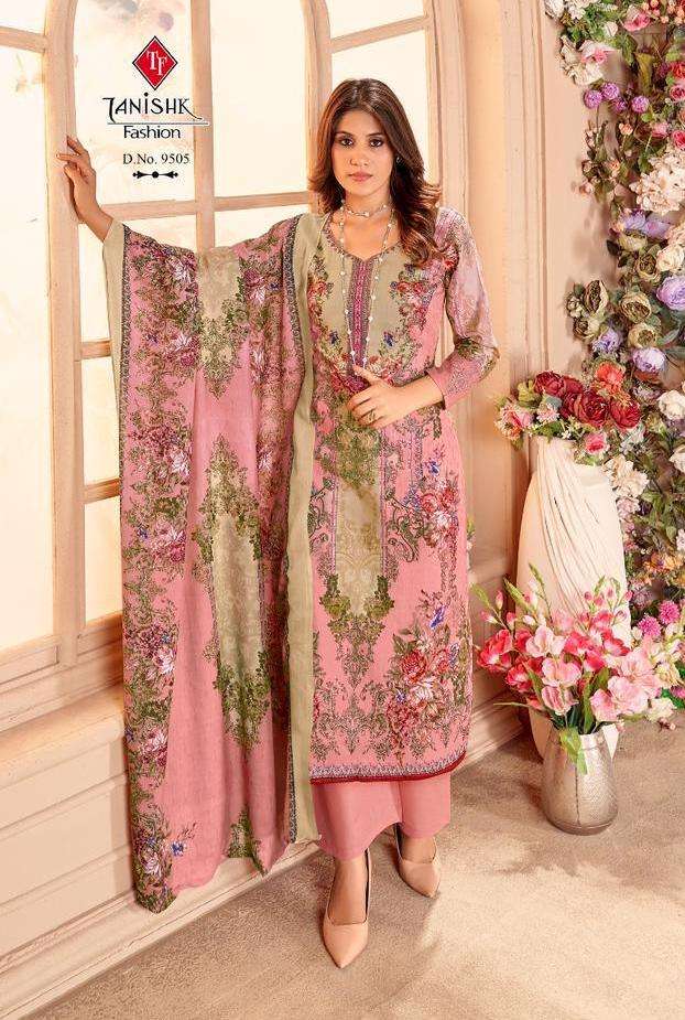 NAYRA SERIES 9501 TO 9508 BY TANISHK FASHION DESIGNER WITH PRINTED AND WORK CAMBRIC COTTON SUITS ARE AVAILABLE AT WHOLESALE PRICE