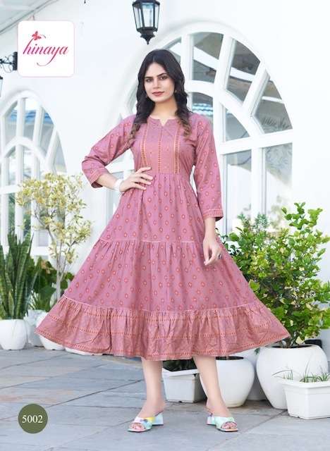 RASHI VOL-5 SERIES 5001 TO 5006 GOWN BY HINAYA DESIGNER WITH PRINTED RAYON GOWN ARE AVAILABLE AT WHOLESALE PRICE