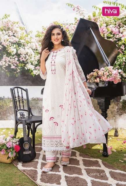 shifli series 101 to 105 kurti by hiva designer with printed and schiffli work cotton kurti with pant and dupatta are available at wholesale price 2023 06 08 14 37 41