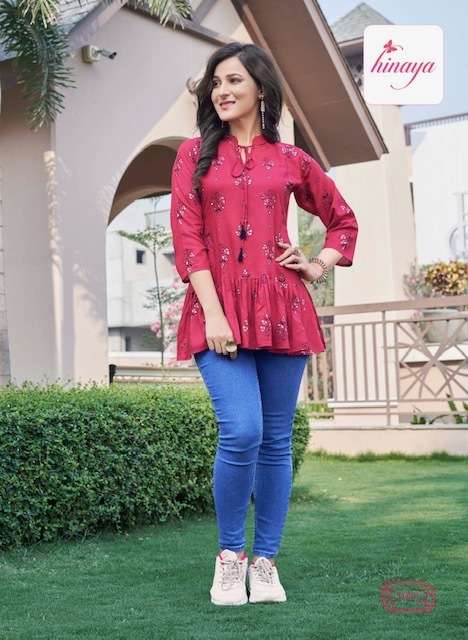 TRENDZ VOL-30 SERIES 1001 TO 1008 TOP BY HINAYA DESIGNER WITH PRINTED RAYON TOPS ARE AVAILABLE AT WHOLESALE PRICE