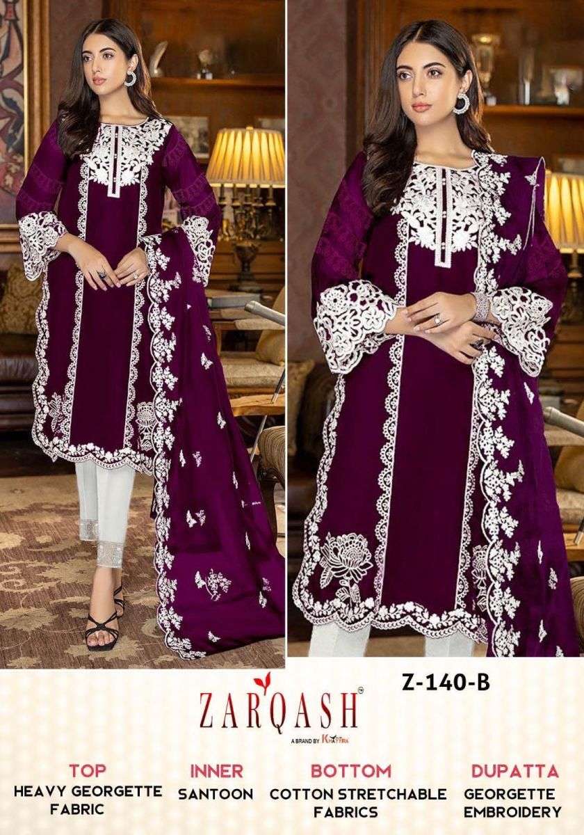 ZARQASH Z 140 SERIES DESIGNER WITH WORK PAKISTANI STYLE GEORGETTE TOP WITH PANT AND DUPATTA ARE AVAILABLE IN SINGLES AT WHOLESALE PRICE