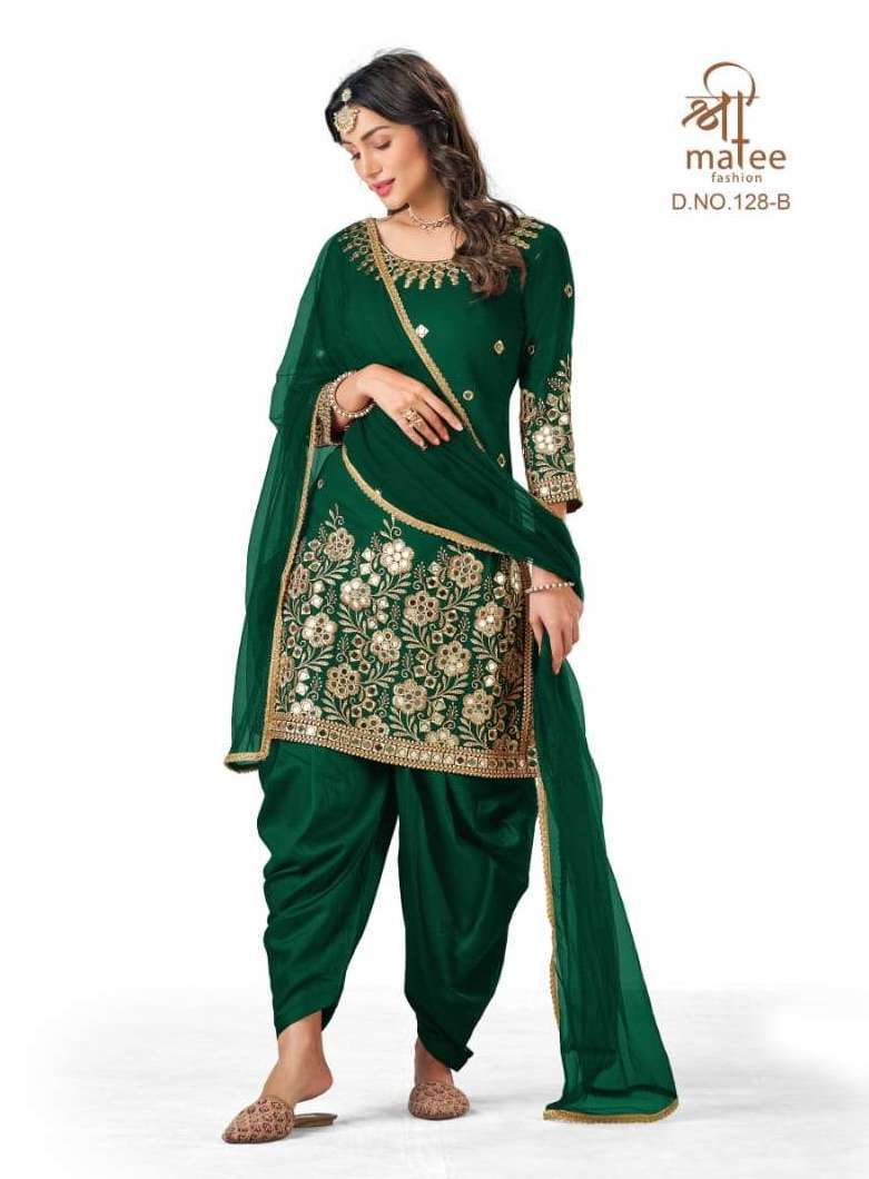 BEBO VOL-11 SERIES 128A TO 128D BY SHREE MATEE DESIGNER WITH WORK BATALIAN SILK SUITS ARE AVAILABLE IN SINGLES AT WHOLESALE PRICE