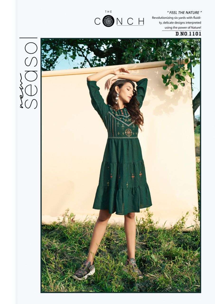 CONCH SERIES 1101 TO 1106 KURTI BY THE CONCH DESIGNER WITH WORK FANCY KURTIS ARE AVAILABLE AT WHOLESALE PRICE