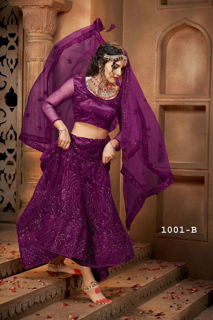MAHARANI 1001 COLOUR SERIES LEHENGA BY MRUDANGI DESIGNER WITH WORK NET LEHENGAS ARE AVAILABLE IN SINGLES AT WHOLESALE PRICE