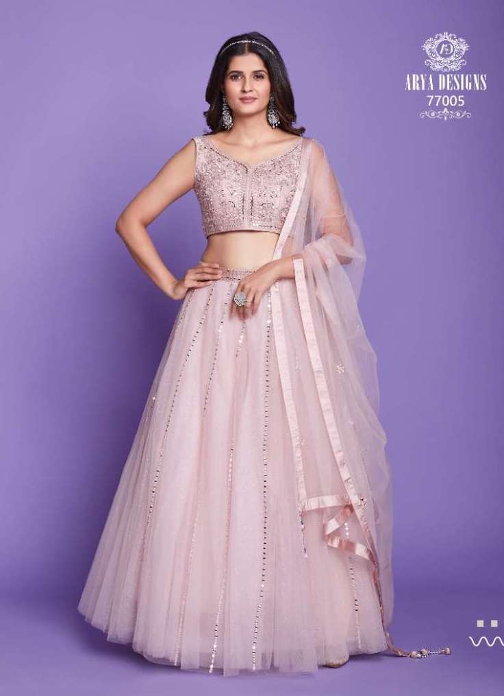 MAHIRA VOL-4 SERIES 77001 TO 77005 BY ARYA DESIGNER WITH WORK SOFT SILK LEHENGAS ARE AVAILABLE IN SINGLES AT WHOLESALE PRICE