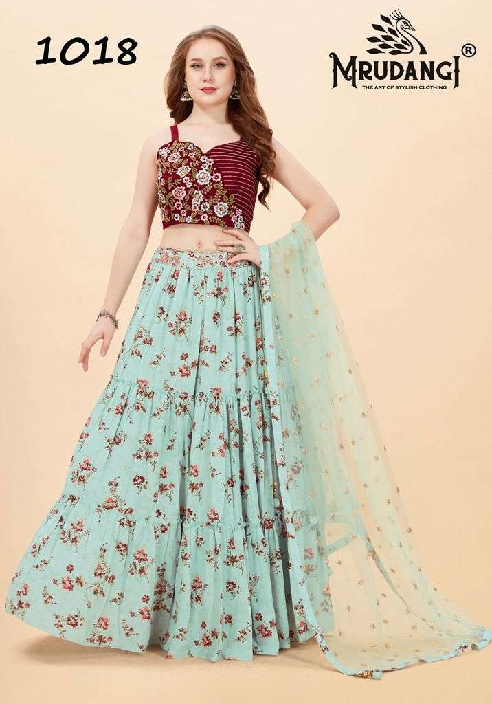 APSARA VOL-2 SERIES 1018 TO 1020 BY MRUDANGI DESIGNER WITH PRINTED AND WORK READYMADE LEHENGAS ARE AVAILABLE IN SINGLES AT WHOLESALE PRICE