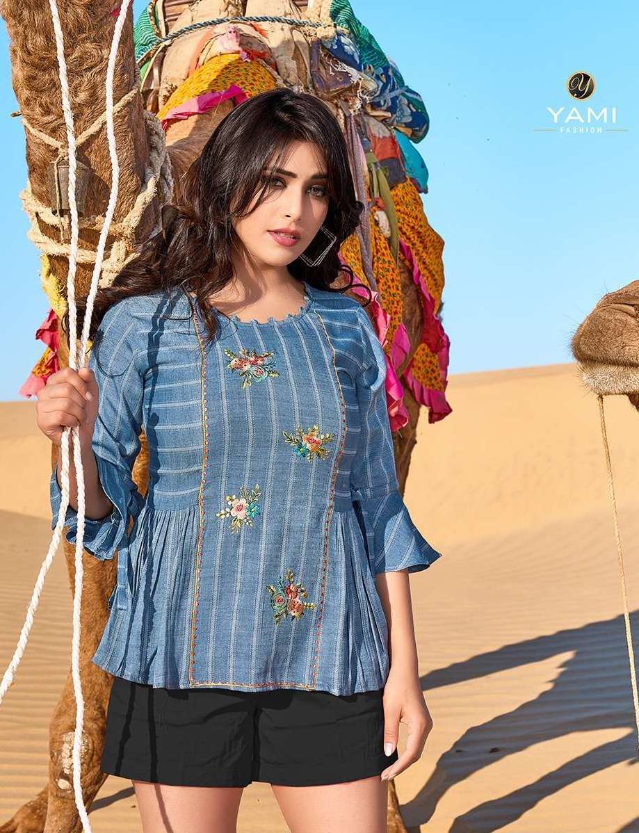 FAME SERIES 5171 TO 5179 TOP BY YAMI DESIGNER WITH EMBROIDERY WORK RAYON TOP ARE AVAILABLE AT WHOLESALE PRICE