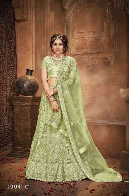 MAHARANI 1005 COLOUR EDITION BY MRUDANGI DESIGNER WITH HEAVY WORK NET LEHENGAS ARE AVAILABLE IN SINGLES AT WHOLESALE PRICE