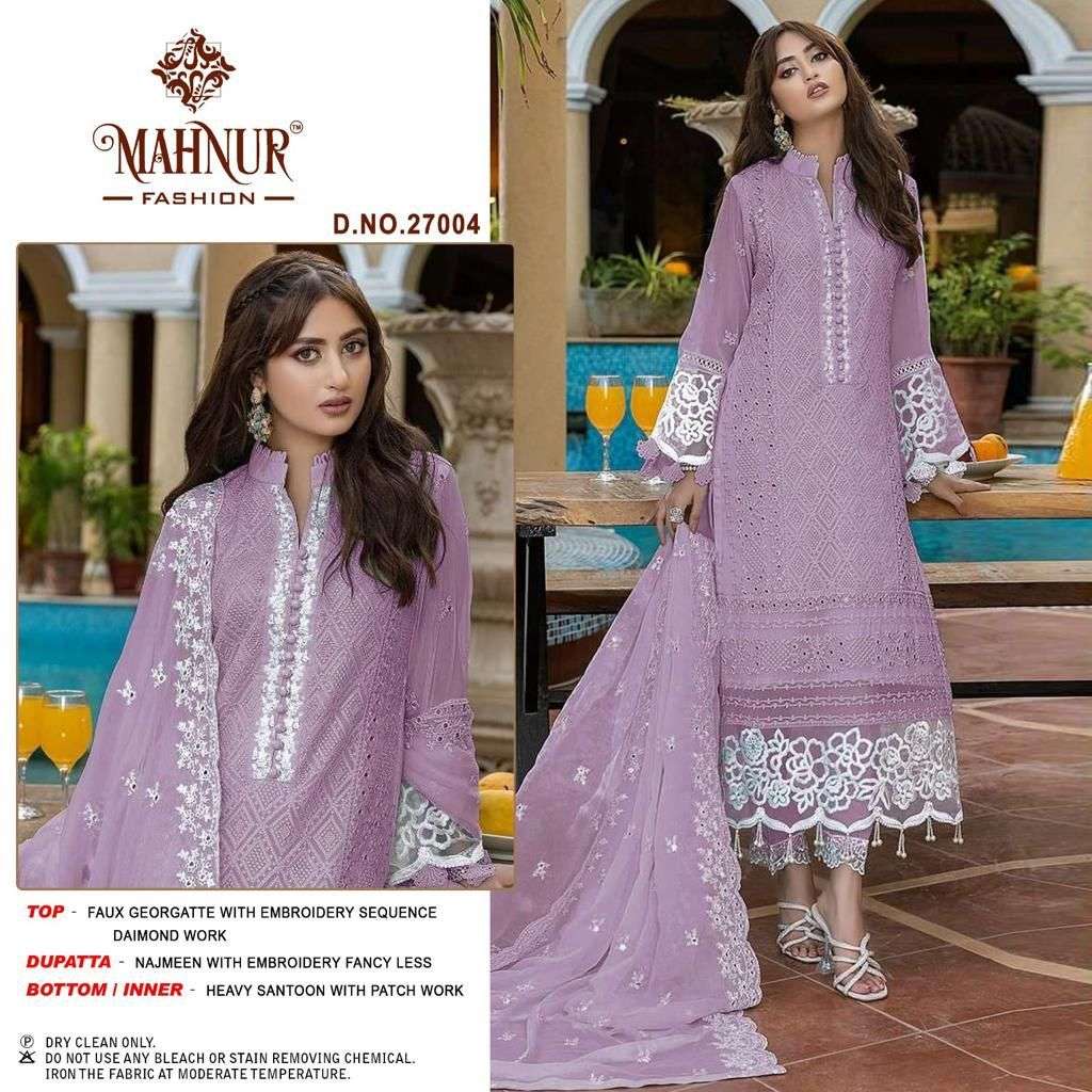 MAHNUR VOL-27 SEIRES 27001 TO 27003 BY MAHNUR FASHION DESIGNER WITH WORK GEORGETTE PAKISTANI STYLE SUITS ARE AVAILABLE AT WHOLESALE PRICE