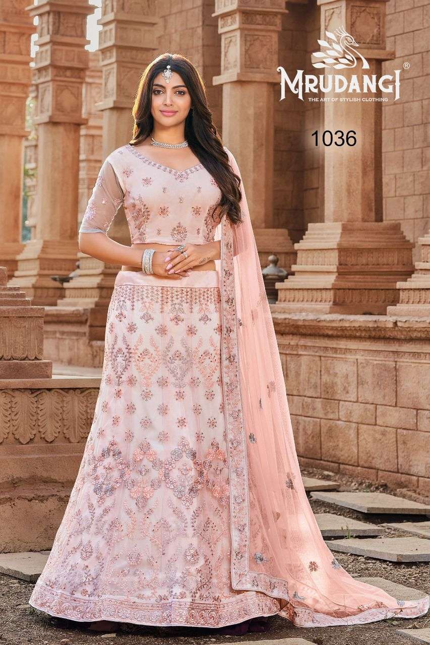 RIYASAT SERIES 1035 TO 1037 BY MRUDANGI DESIGNER WITH HEAVY WORK NET READYMADE LEHENGAS ARE AVAILABLE IN SINGLES AT WHOLESALE PRICE