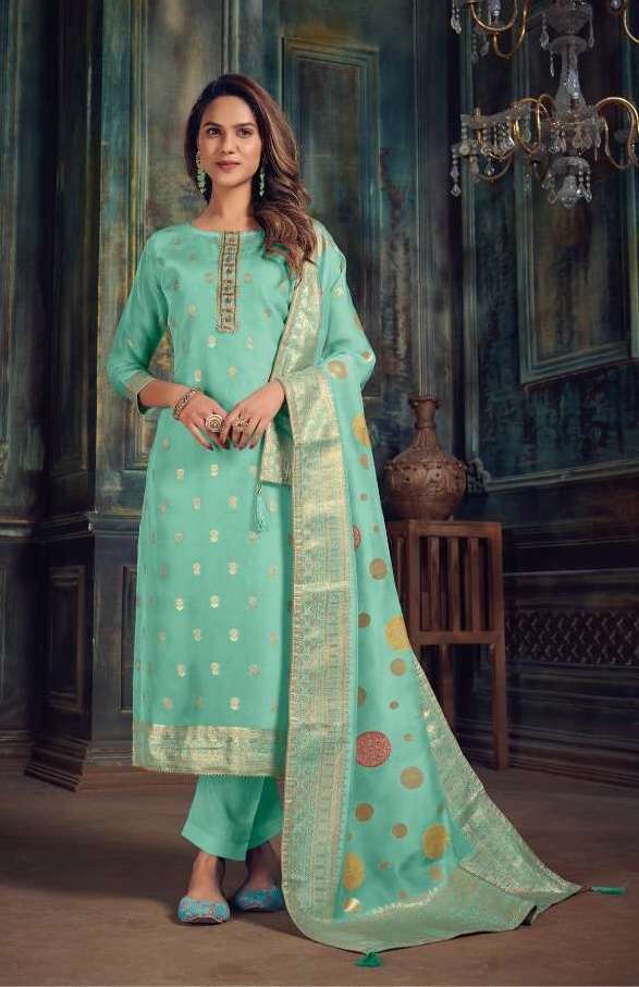 ANAMIKA SERIES 10001 TO 10006 BY RAAZI DESIGNER WITH HAND WORK WOVEN SILK SUITS ARE AVAILABLE AT WHOLESALE PRICE