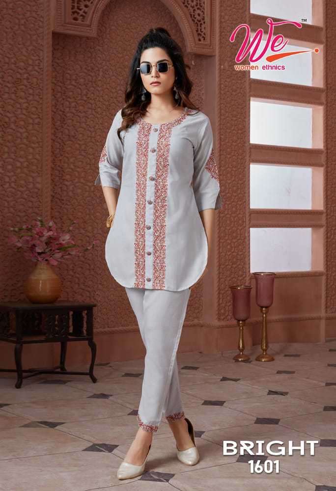 BRIGHT SERIES 1601 TO 1608 BY WE DESIGNER WITH WORK FANCY CO ORD SETS ARE AVAILABLE AT WHOLESALE PRICE