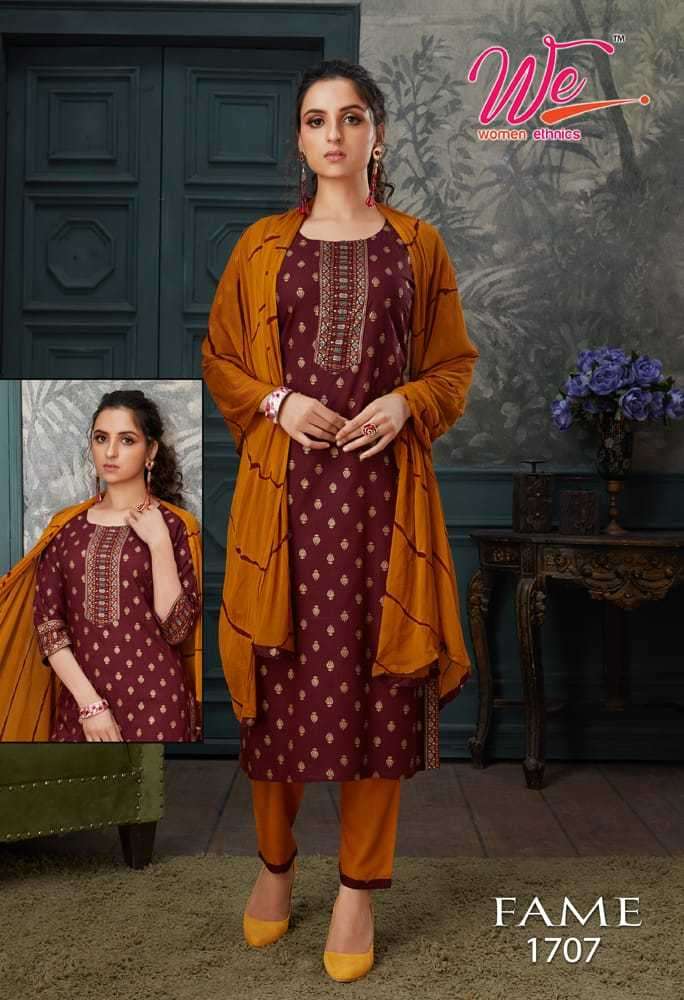 FAME SERIES 1701 TO 1708 BY WE DESIGNER BOMBAY RAYON KURTI WITH BOTTOM AND DUPATTA ARE AVAILABLE AT WHOLESALE PRICE