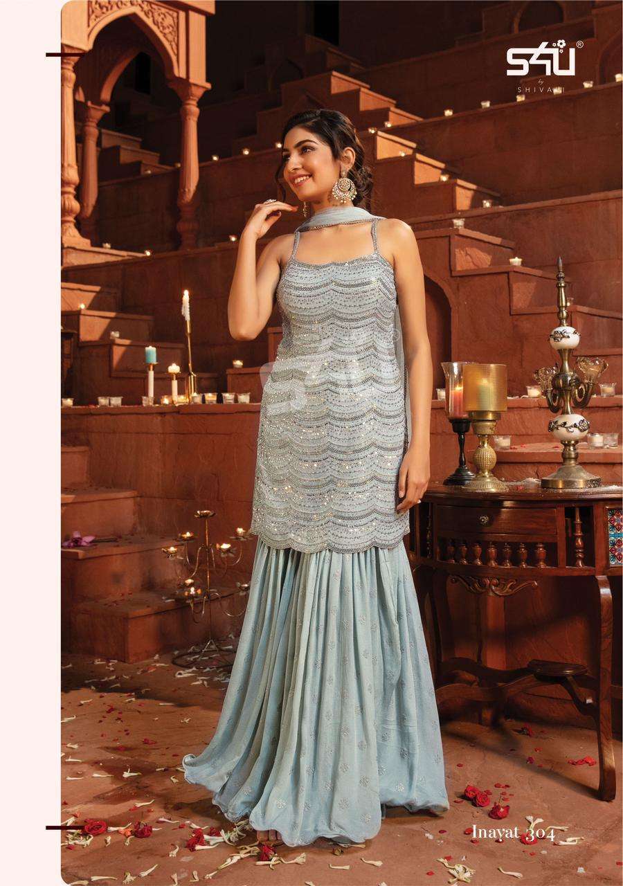INAYAT VOL-3 SERIES 301 TO 304 BY S4U DESIGNER WITH WORK READYMADE PARTY WEAR SHARARA SUITS ARE AVAILABLE AT WHOLESALE PRICE