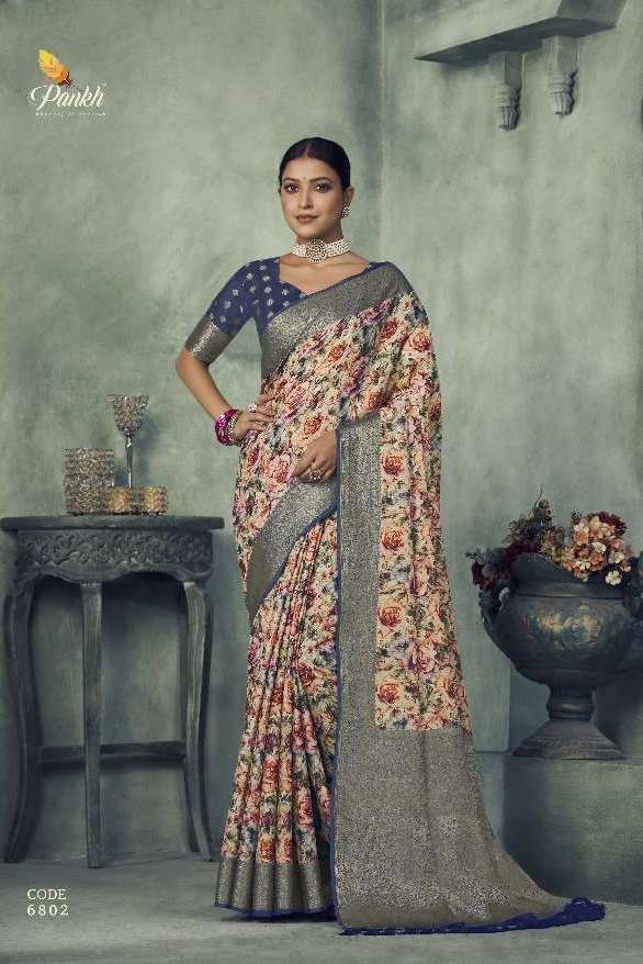 NAVYAA SERIES 6801 TO 6808 SAREE BY PANKH DESIGNER WITH PRINTED TISSUE SILK SAREES ARE AVAILABLE AT WHOLESALE PRICE