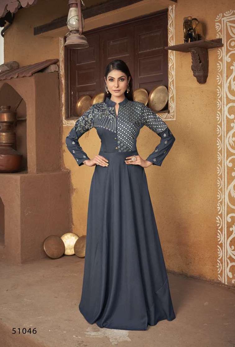 SARA VOL-2 SERIES 51045 TO 51047 BY VARDAN DESIGNER WITH WORK MUSLIN GOWNS ARE AVAILABLE AT WHOLESALE PRICE