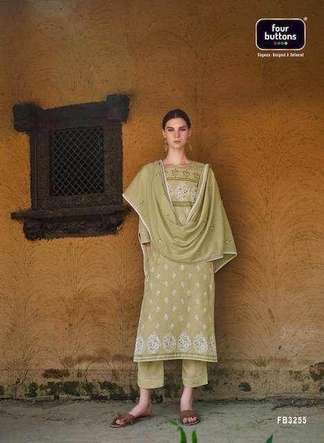 VEDA SERIES 3251 TO 3258 BY FOUR BUTTONS DESIGNER WITH PRINTED COTTON LINEN KURTI WITH PANT AND DUPATTA ARE AVAILABLE AT WHOLESALE PRICE