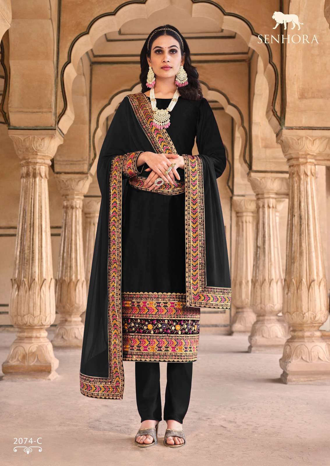 AADHYA VOL-2 SERIES 2074A TO 2074D BY SENHORA DESIGNER WITH WORK VELVET SUITS ARE AVAILABLE AT WHOLESALE PRICE