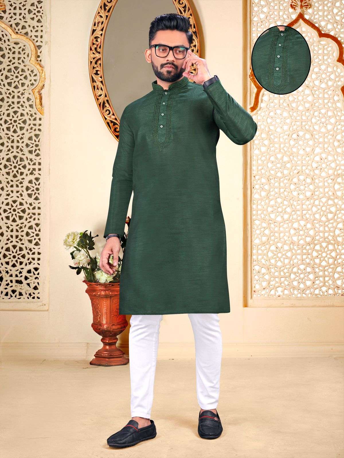 AARI WORK MENS DESIGNER TRADITIONAL WEAR SILK KURTA PAIJAMA ARE AVAILABLE IN SINGLES AT WHOLESALE PRICE