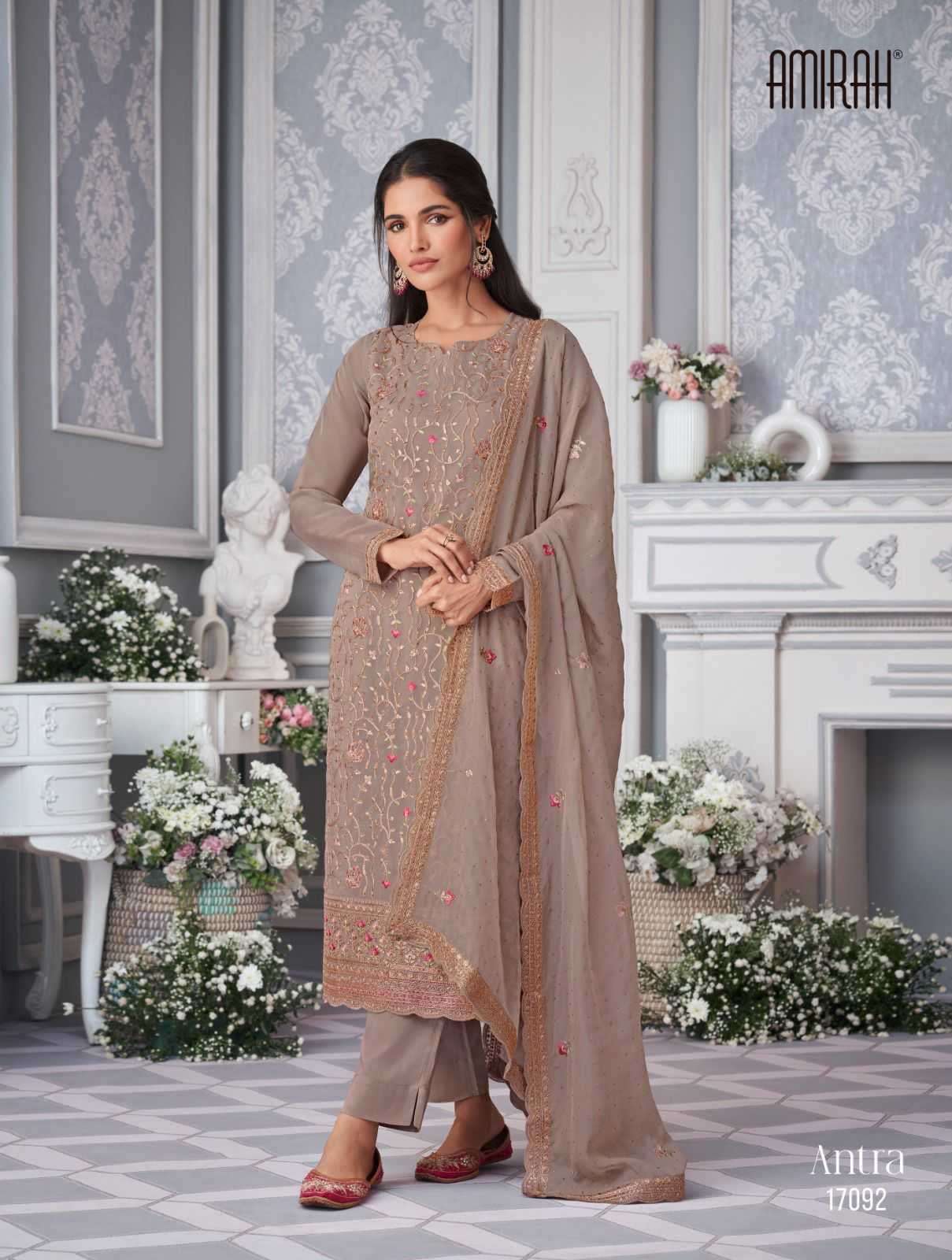ANTRA SERIES 17091 TO 17096 BY AMIRAH DESIGNER WITH WORK ORGANZA SUITS ARE AVAILABLE AT WHOLESALE PRICE